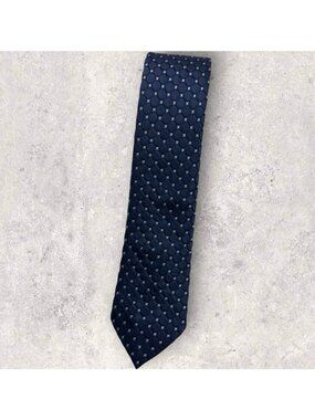 STRELLSON Silk Tie ITALY XL Navy Blue Gray Geometric W:2.7" EUC